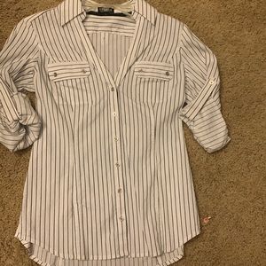 Express Button Style Blouse. Black and White Stripes. Size Small